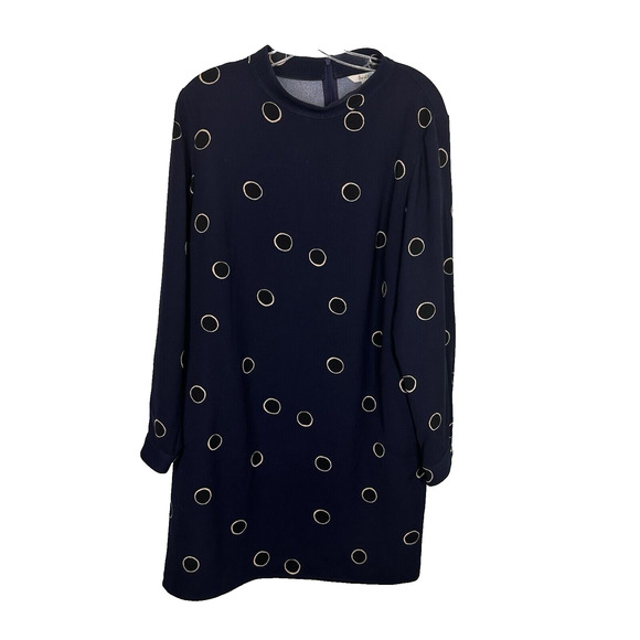 Boden Womens 12 Reg Navy Long Sleeve Polka Dot Printed Pockets High Neck Dress - Picture 1 of 5